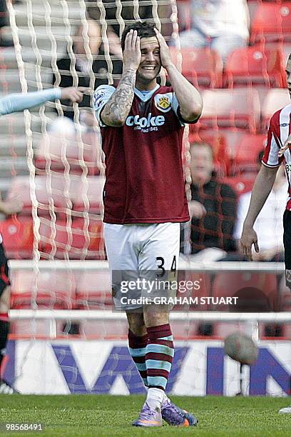 Burnley's English defender Danniel Fox reacts after missing a chance during the English Premier League football match between Sunderland and Burnley...