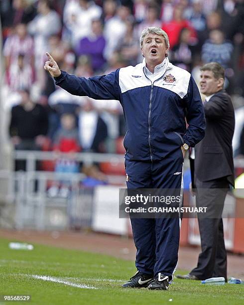 Sunderland's English manager Steve Bruce gestures during the English Premier League football match between Sunderland and Burnley at the Stadium of...