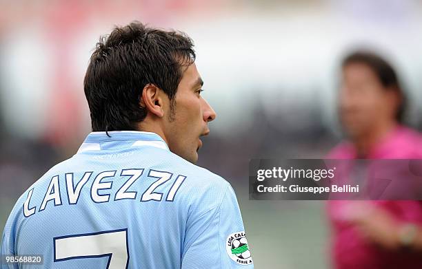 Ezequiel Lavezzi of Napoli in action during the Serie A match between AS Bari and SSC Napoli at Stadio San Nicola on April 18, 2010 in Bari, Italy.