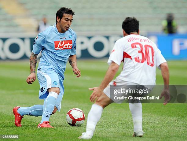 Ezequiel Lavezzi of Napoli in action during the Serie A match between AS Bari and SSC Napoli at Stadio San Nicola on April 18, 2010 in Bari, Italy.