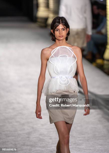 Model walks the runway for Antonio Miro show during the Barcelona 080 Fashion Week on June 27, 2018 in Barcelona, Spain.