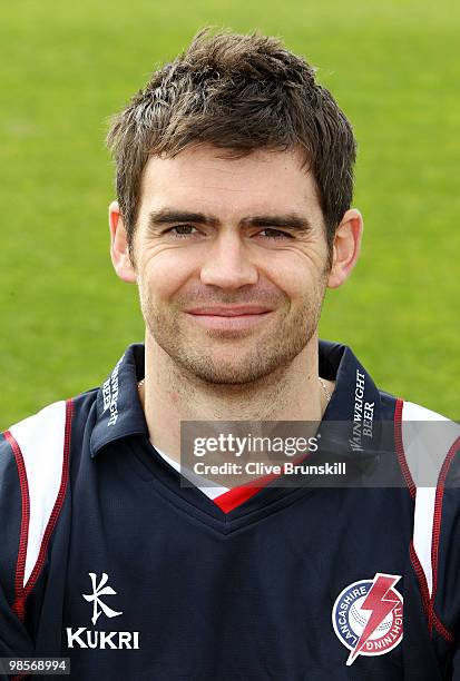 James Anderson of Lancashire poses for a portrait during the Lancashire CCC photocall at Old Trafford on April 12, 2010 in Manchester, England.