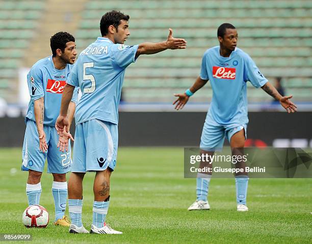 Walter Gargano and Michele Pazienza of Napoli in action during the Serie A match between AS Bari and SSC Napoli at Stadio San Nicola on April 18,...