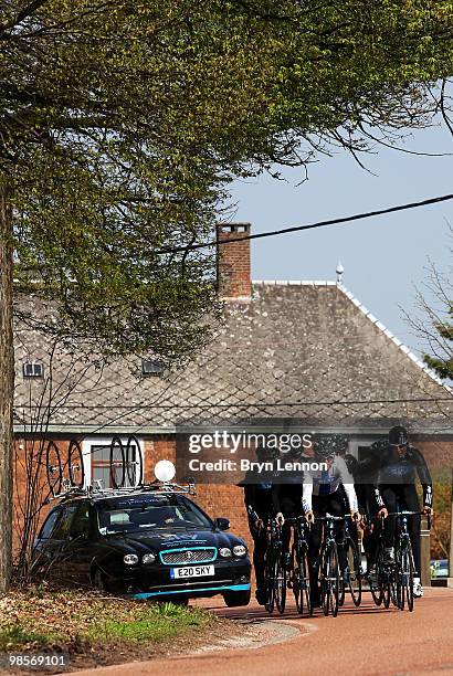 Team SKY ride the Fleche Wallonne race route during a training ride ahead of tomorrow's 74th Flèche-Wallonne race between Charleroi and Huy on April...