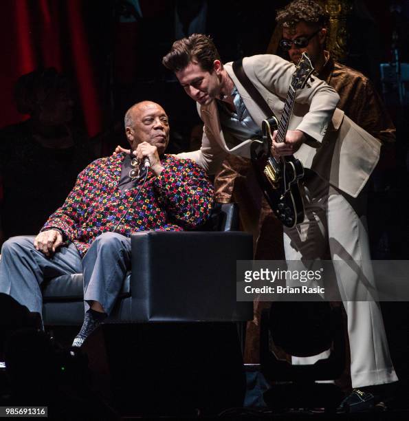 Quincy Jones and Mark Ronson at A Life In Song: Quincy Jones at The O2 Arena on June 27, 2018 in London, England.