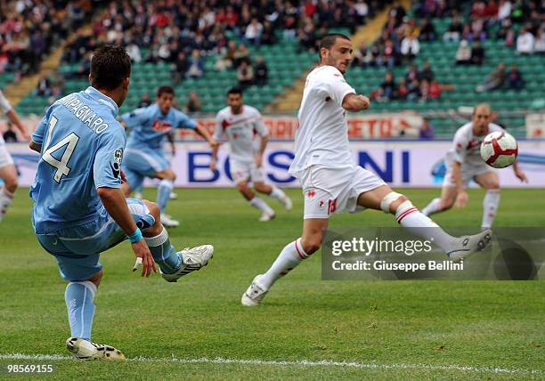 Hugo Campagnaro of Napoli and Leonardo Bonucci of Bari in action during the Serie A match between AS Bari and SSC Napoli at Stadio San Nicola on...