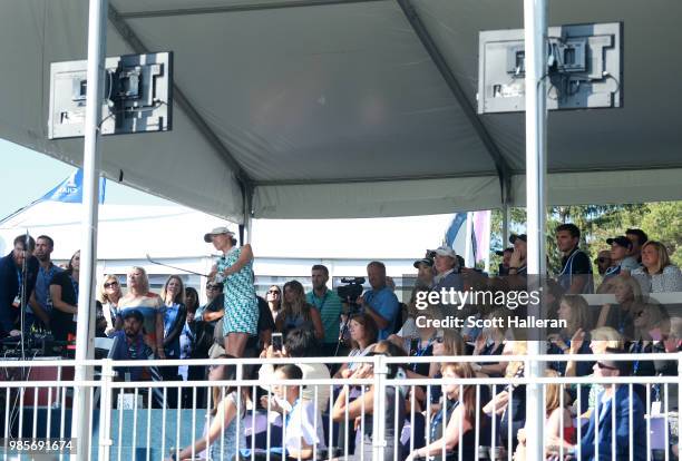 Sarah Jane Smith of Australia watches a shot from the grandstands during the player showcase prior to the start of the KPMG Women's PGA Championship...