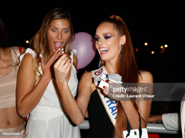 Miss France 2011 Laury Thilleman and Miss France 2018 Maeva Coucke clebrate Maeva Coucke's 24th Anniversary at Bain de Soleil on June 27, 2018 in...