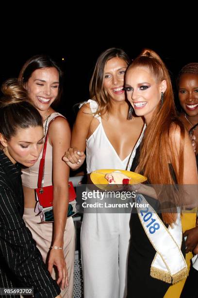 Miss France 2012 Delphine Wespiser, Miss France 2011 Laury Thilleman and Miss France 2018 Maeva Coucke celebrate Maeva Coucke's 24th Anniversary at...