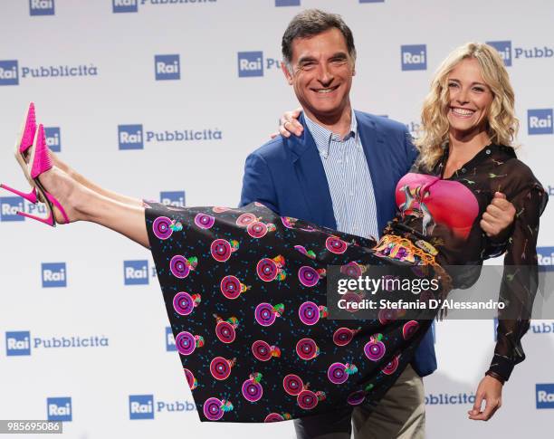 Tiberio Timperi and Francesca Fialdini attend the Rai Show Schedule presentation on June 27, 2018 in Milan, Italy.