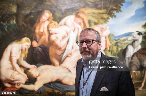 Jochen Sander, curator of the exhibition 'Rubens. Kraft der Verwandlung' stands in front of the painting 'Venus um Adonis trauernd' by Rubens in...