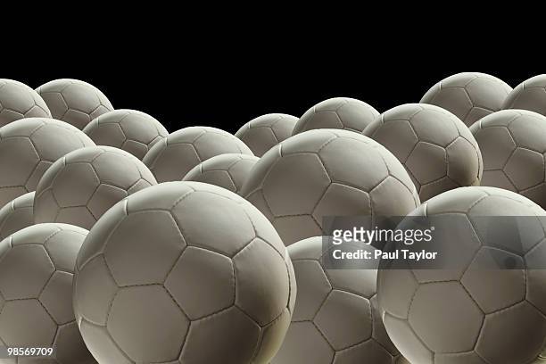 sea of soccer balls - large group of objects sport stock pictures, royalty-free photos & images