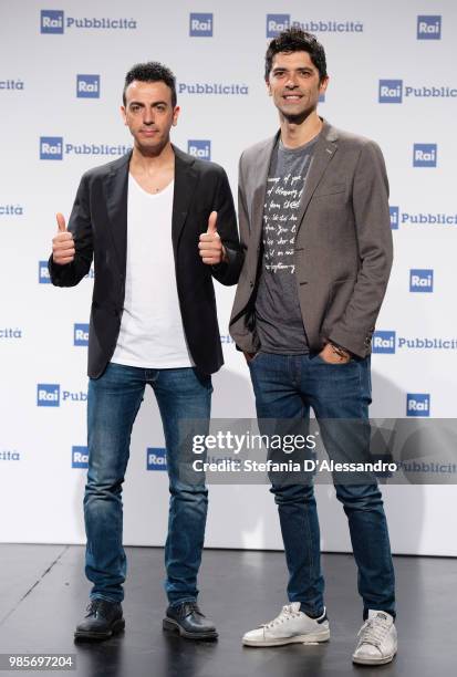 Luigi Esposito and Rosario Morra also known as Gigi e Ross attend the Rai Show Schedule presentation on June 27, 2018 in Milan, Italy.