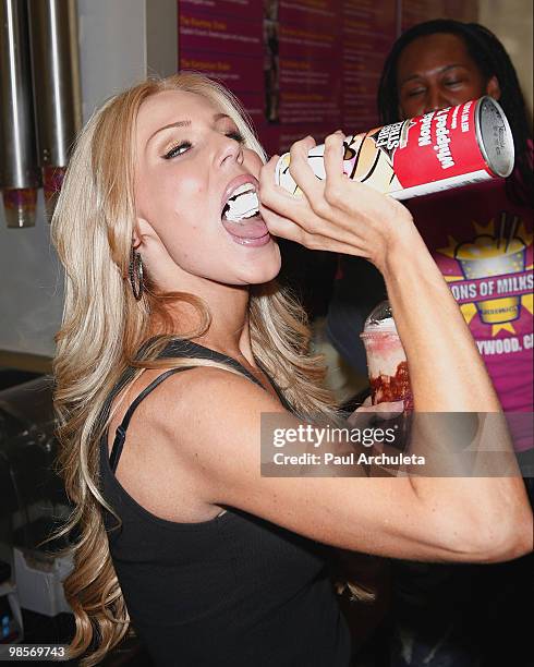 Personality Gretchen Christine Rossi attends the launching of her new milkshake at Millions Of Milkshakes on April 15, 2010 in West Hollywood,...