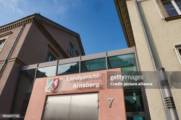 The entrance of the district court reads 'Landgericht Arnsberg' in Arnsberg, Germany, 07 February 2018. A mother of ten is accused of bodily harm...