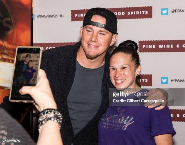 Actor Channing Tatum signs bottles of Born And Bred Vodka on June 27, 2018 in Hummelstown, Pennsylvania.