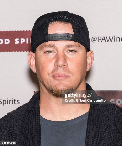 Actor Channing Tatum signs bottles of Born And Bred Vodka on June 27, 2018 in Hummelstown, Pennsylvania.