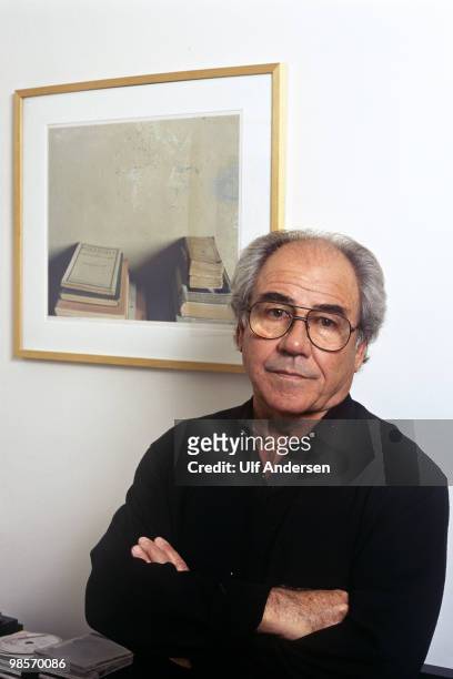 French sociologist, philosopher and cultural theorist Jean Baudrillard poses at home on November 15,1985 in Paris,France.