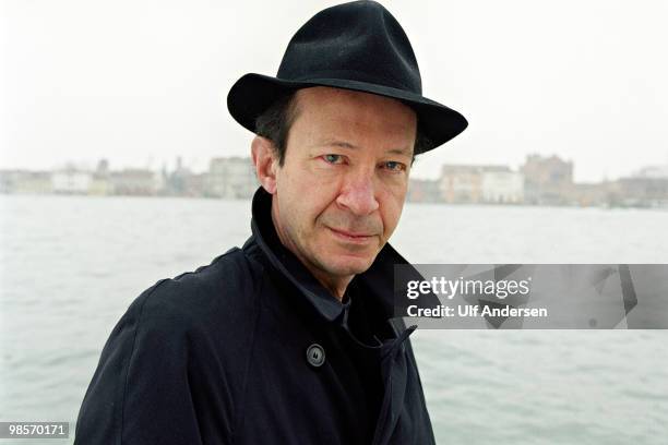 Italian philosopher Giorgio Agamben poses on the Grand Canal during a portrait session held on January 30, 2001 in Venice,Italy.