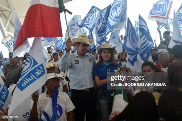 Supporters of Mexico's presidential candidate Ricardo Anaya, standing for the "Mexico al Frente" coalition of the PAN-PRD-Movimiento Ciudadano...