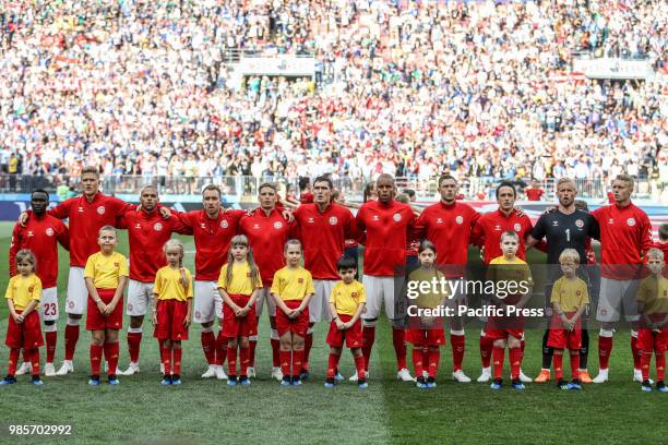 Denmark team during the game between Denmark and France valid for the third round of group C of the 2018 World Cup, held at the Luzhniki Arena in...