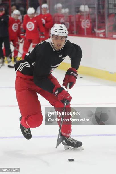 Carolina Hurricanes Prospect Camp Defenseman Theo Calvas during the Carolina Hurricanes Development Camp on June 27, 2018 at PNC Arena in Raleigh, NC.