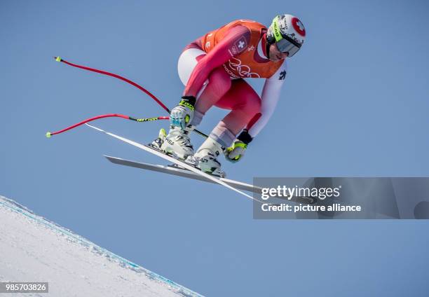 Beat Feuz from Switzerland during alpine skiing training in the Jongseon Alpine Centre in Pyeongchang, South Korea, 08 February 2018. The Pyeongchang...