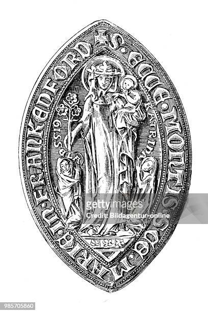 Spitz oval seal of the collegiate church Liebfrauenkirche on the Liebfrauenberg at Frankfurt am Main, Frankfort, Germany, digital improved...