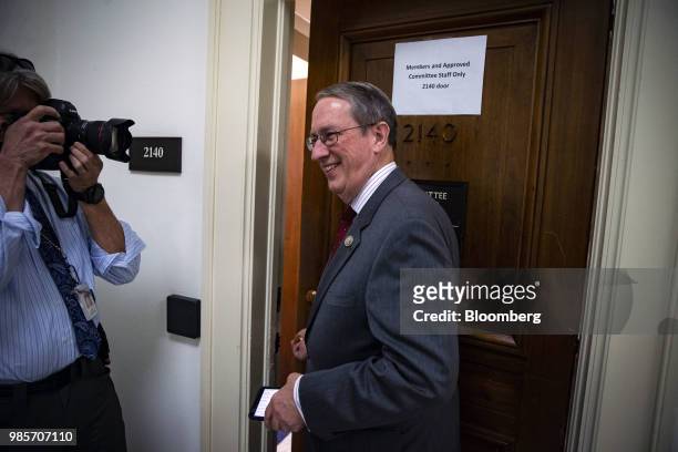 Representative Bob Goodlatte, a Republican from Virginia and chairman of the House Judiciary Committee, speaks with members of the media while...