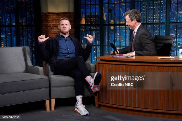 Episode 704 -- Pictured: Actor Tim Robinson during an interview with host Seth Meyers on June 27, 2018 --
