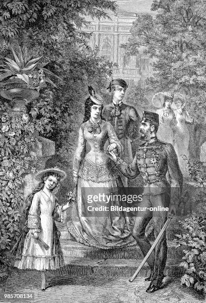 The imperial family of Austria to the summer freshness, Archduchess Marie Valerie, Empress Elisabeth, Crown Prince Rudolph, Emperor Franz Joseph, in...