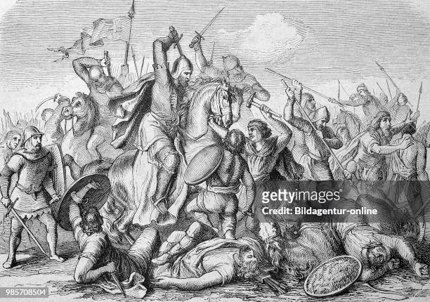 Otto I the Great, King of East Francia at the Battle of Lechfeld, 10 August 955, it was a decisive victory for him over the Hungarian, Germany, Otto...