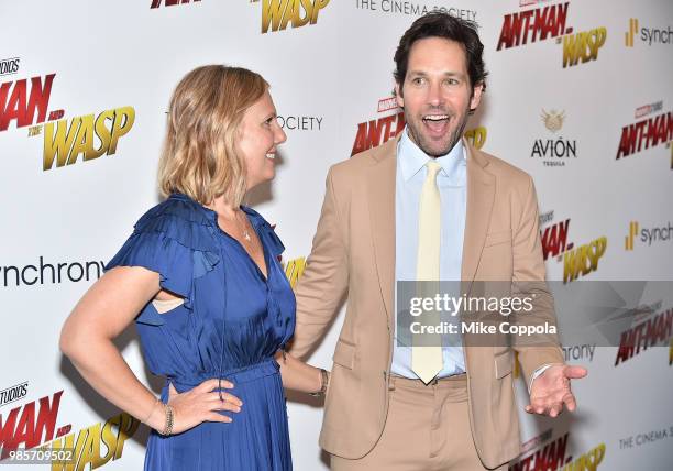 Julie Yaeger and Paul Rudd attend the screening of Marvel Studios' "Ant-Man and The Wasp" hosted by The Cinema Society with Synchrony and Avion at...