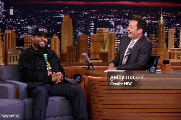 Episode 0893 -- Pictured: Actor/Rapper Ice Cube during an interview with host Jimmy Fallon on June 27, 2018 --