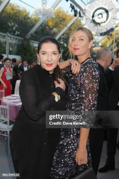 Marina Abramovic and Maria Sharapova attend the Argento Ball for the Elton John AIDS Foundation in association with BVLGARI & Bob and Tamar Manoukian...