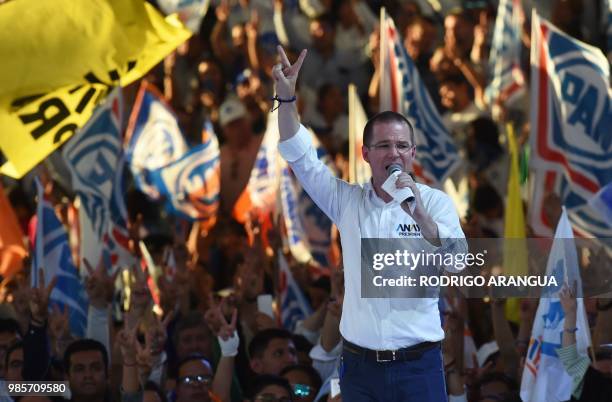 Mexico's presidential candidate Ricardo Anaya, standing for the "Mexico al Frente" coalition of the PAN-PRD-Movimiento Ciudadano parties, speaks...