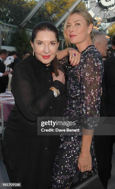 Marina Abramovic and Maria Sharapova attend the Argento Ball for the Elton John AIDS Foundation in association with BVLGARI & Bob and Tamar Manoukian...