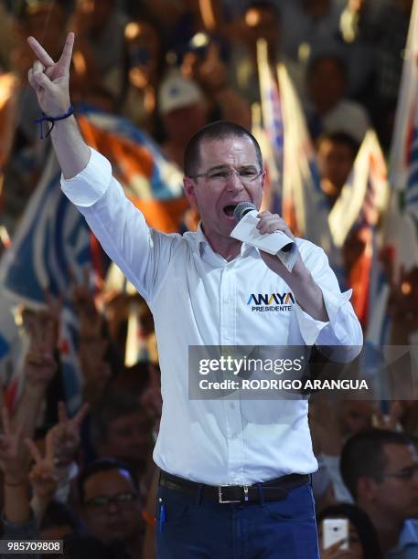 Mexico's presidential candidate Ricardo Anaya, standing for the "Mexico al Frente" coalition of the PAN-PRD-Movimiento Ciudadano parties, speaks...