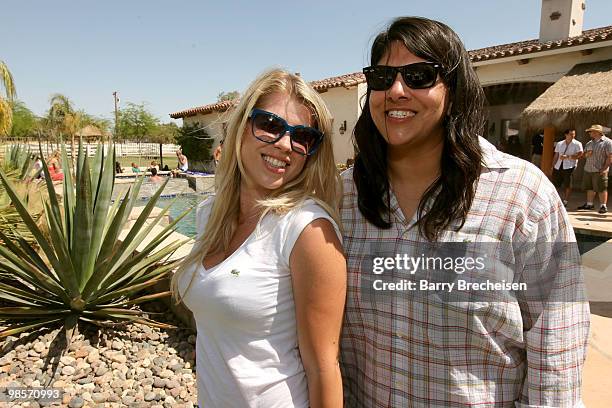 Jessica Gehring and Moj Mahdara of Lacoste attend the LACOSTE Pool Party during the 2010 Coachella Valley Music & Arts Festival on April 18, 2010 in...