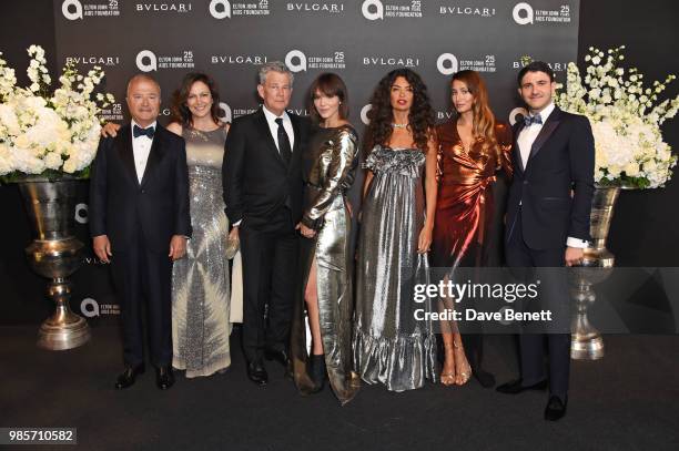 Bob Manoukian, Tamar Manoukian, David Foster, Katharine McPhee, Afef Jnifen, Siran Manoukian and Aram Manoukian attend the Argento Ball for the Elton...