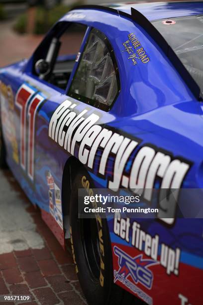 Driver Bobby Labonte is running a new paint sceme supporting Texas Governor Rick Perry during the Samsung Mobile at Texas Motor Speedway.