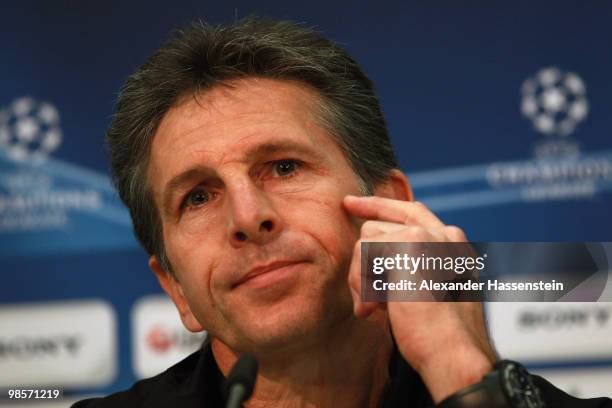 Claude Puel, head coach of Olympic Lyon looks during a press conference on April 20, 2010 in Munich, Germany. Olympic Lyon will play against Bayern...