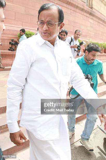 Union Home Minister P Chidambaram at the Parliament House in New Delhi on April 19, 2010.