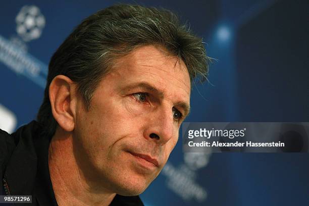 Claude Puel, head coach of Olympic Lyon looks during a press conference on April 20, 2010 in Munich, Germany. Olympic Lyon will play against Bayern...