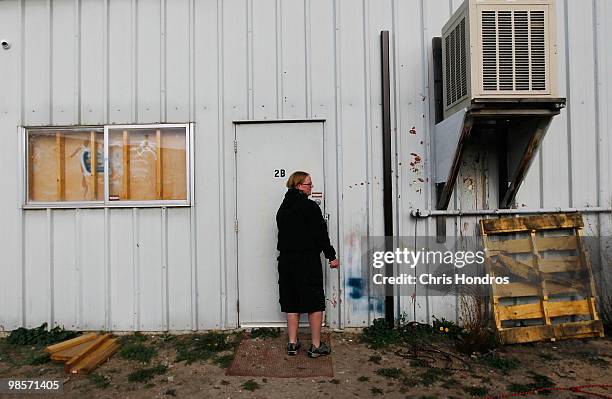 Sonja Gibbins, a marijuana grower, enters her grow operation warehouse April 19, 2010 in Fort Collins, Colorado. Gibbins joined a legal marijuana...