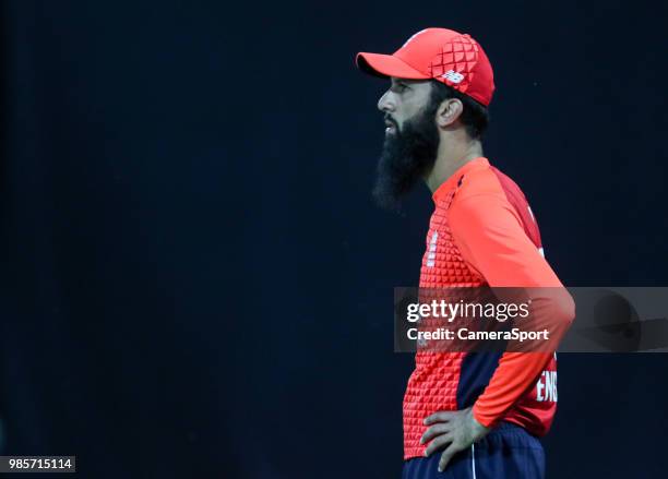 England's Moeen Ali during the Vitality IT20 Series match between England and Australia at Edgbaston on June 27, 2018 in Birmingham, England.