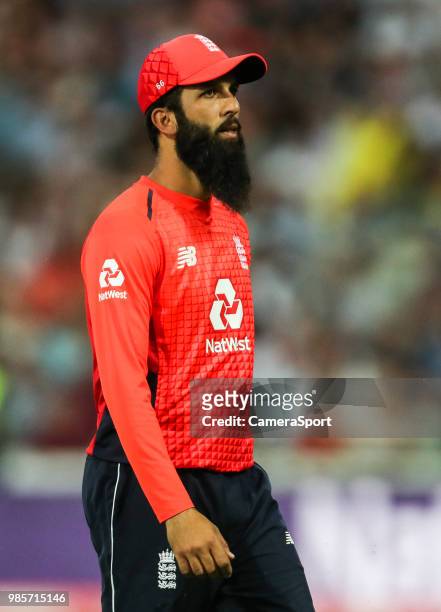 England's Moeen Ali during the Vitality IT20 Series match between England and Australia at Edgbaston on June 27, 2018 in Birmingham, England.