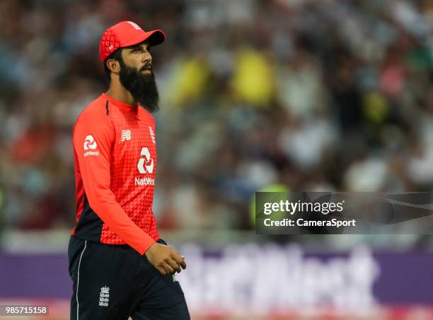 England's Moeen Ali during the Vitality IT20 Series match between England and Australia at Edgbaston on June 27, 2018 in Birmingham, England.