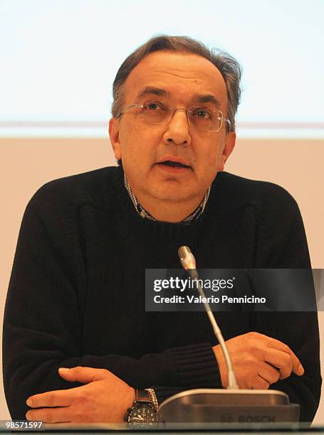 Sergio Marchionne attends FIAT Group press conference at Centro Congressi del Lingotto on April 20, 2010 in Tuni, Italy. John Elkann, grandson of...