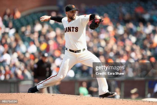 Hunter Strickland of the San Francisco Giants pitches against the Arizona Diamondbacks at AT&T Park on June 6, 2018 in San Francisco, California.